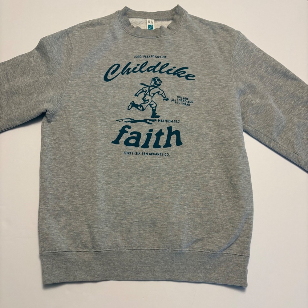 Forty-Six Ten Apparel Co. Sweatshirt Unisex Medium Gray Childlike Faith LS14004